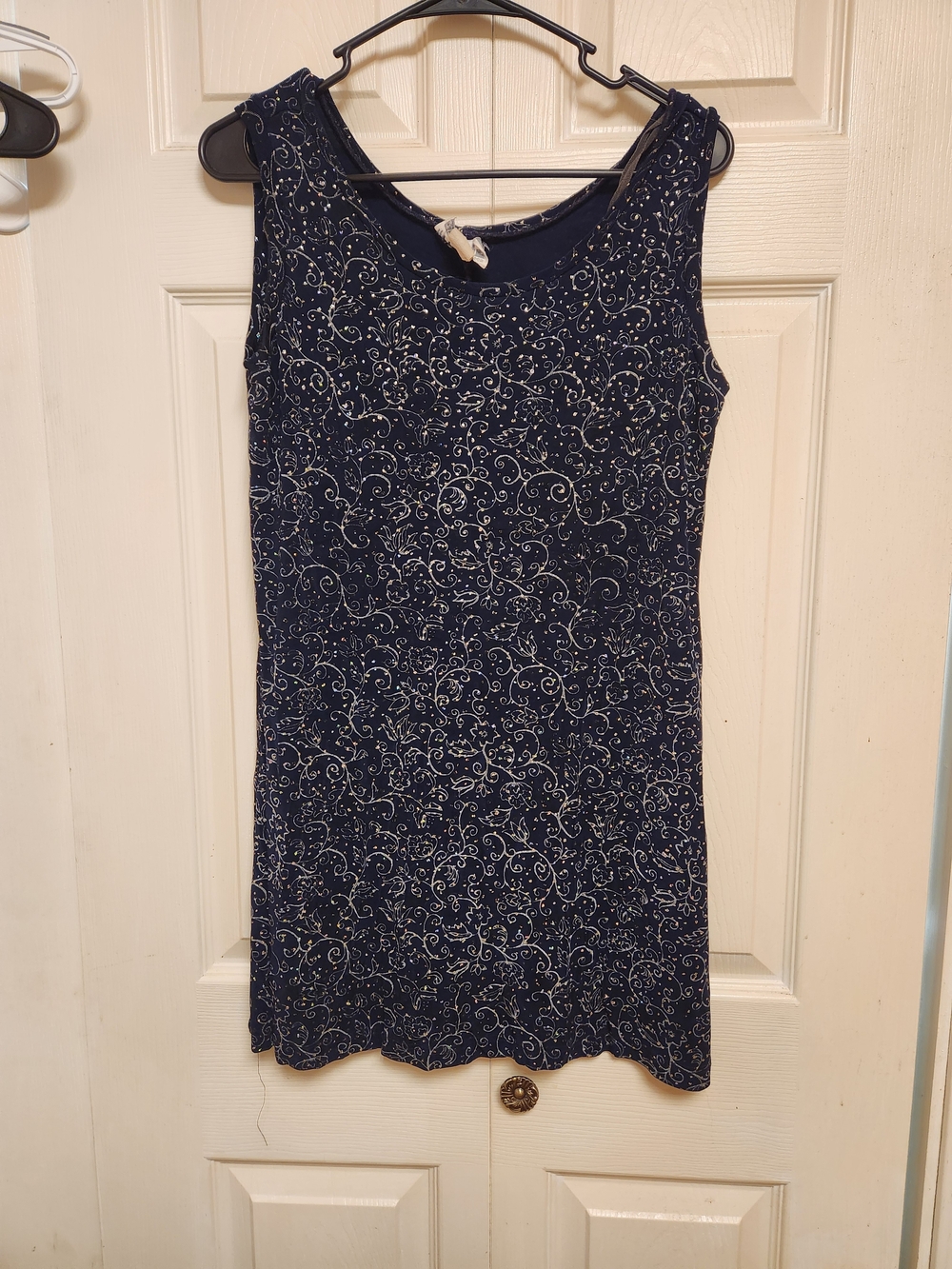 Navy Sleeveless Mini Dress with White Swirl Print